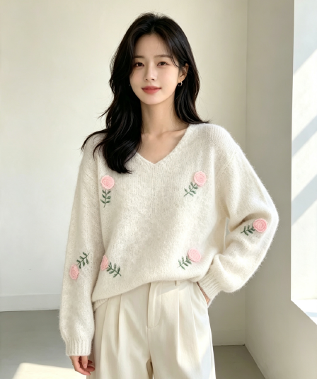 2026 가을 겨울 새로운 자수 루즈핏 달콤함 품격 다용도 스웨터 여자