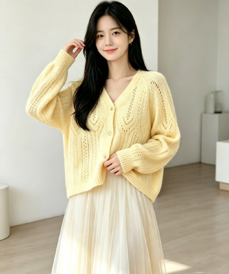 가을 겨울 새로운 V넥 프랑스식 우아함 니트 오픈 가디건 한 부서 절묘한 스웨터 여성 코트