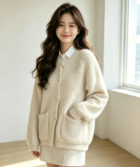 레트로 황색 스웨터 오픈 가디건 여성 가을 겨울 새로운 두꺼운 루즈핏 다용도 슬림해 보이는 니트 재킷 맨위 트렌디