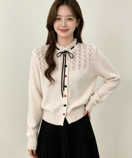 분위기 센스 가을 겨울 스웨터 달콤함 부드러운 찹쌀 나비 매듭 니트 스웨터 여성 부드러운 카디건 코트 맨위
