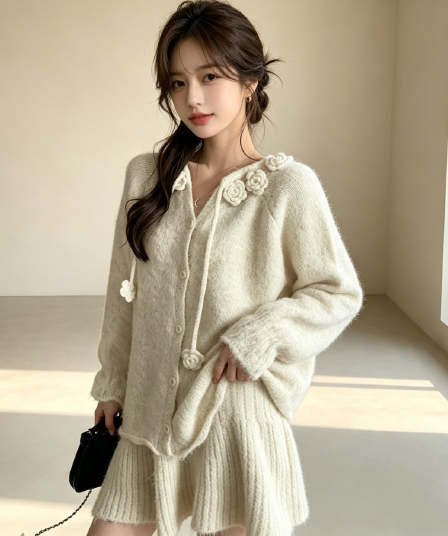 가을 겨울 새로운 작은 샤넬 스타일 스웨터 세트 달콤함 미니 스커트 니트 스웨터 투피스 세트