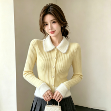 批发法式小香风拼接毛衣开衫女秋冬新款气质高级感修身毛衣<b class='q'>外套</b>