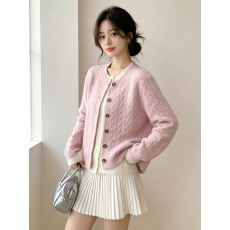 批发学院风麻花针织<b class='q'>开衫</b>上衣女2026秋冬季新款假两件拼接圆领毛衣外套