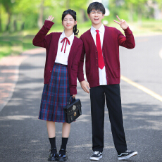 批发实拍 学生班服衬衫套装学院风红色毛衣外套毕业季校服