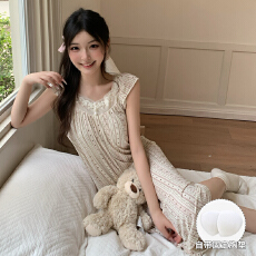 批发夏季新款小飞袖睡裙女莱赛尔自带凉感透气带胸垫可外穿甜美小清新