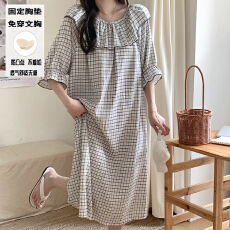 批发夏季新款田园少女短袖荷叶领小清新睡裙云朵棉带一体胸垫款家居<b class='q'>服</b>