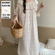 批发夏季新款田园少女短袖荷叶领小清新睡裙云朵棉带一体胸垫款家居<b class='q'>服</b>