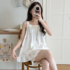 批发夏季女士款吊带花边领短裤睡衣云朵棉家居<b class='q'>服</b>田园少女风甜美清新风