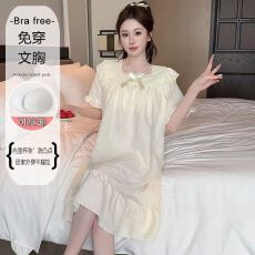 批发夏季新款女士短袖睡裙花边方领云朵棉<b class='q'>甜美</b>清新公主风带固定胸垫款