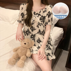批发夏季女士短袖短裤套装<b class='q'>睡衣</b>云朵棉舒适透气带胸垫款复古简约家居服