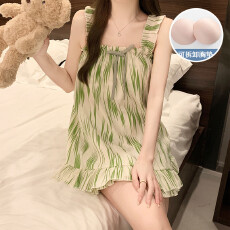夏季女士无袖背心短裤套装睡衣清新风云朵棉舒适透气带胸垫家居服