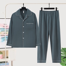 批发秋季新款<b class='q'>男士</b>家居服双长开衫翻领加肥加大码云朵棉舒适柔软感<b class='q'>睡衣</b>
