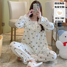 批发秋季女款家居服双长花边一字领甜美公主风云朵棉舒适<b class='q'>睡衣</b>带胸垫