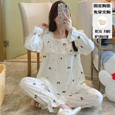 批发秋季女款家居服双长花边一字领甜美公主风云朵棉舒适<b class='q'>睡衣</b>带胸垫