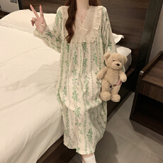 批发秋季款家居服女士长袖连体衣<b class='q'>睡裙</b>蕾丝花边V领云朵棉甜美<b class='q'>公主</b>风
