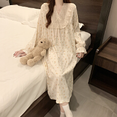 批发秋季款家居服女士长袖连体衣<b class='q'>睡裙</b>蕾丝花边V领云朵棉甜美<b class='q'>公主</b>风