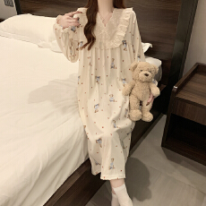 批发秋季款家居服女士长袖连体衣<b class='q'>睡裙</b>蕾丝花边V领云朵棉甜美<b class='q'>公主</b>风