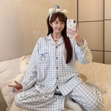 冬季双面德绒保暖舒适睡衣女士甜美韩版开衫简约家居服套装可外穿