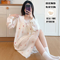 批发秋季新款女士长袖花边方领<b class='q'>睡裙</b>甜美<b class='q'>公主</b>风云朵棉柔软感带固定胸垫