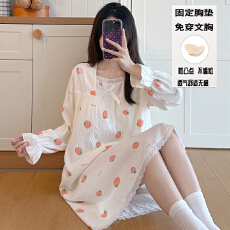 批发秋季新款女士长袖花边方领<b class='q'>睡裙</b>甜美<b class='q'>公主</b>风云朵棉柔软感带固定胸垫