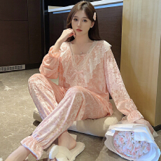 批发冬季女士款双长花边V领睡衣甜美清新宫廷风金丝绒舒适保暖家居服