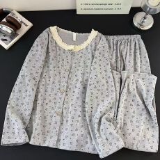 批发冬季女士家居服双长开衫花边圆领卡通<b class='q'>印花</b>睡衣保暖舒适德绒款