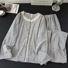 批发冬季女士家居服双长开衫花边圆领卡通<b class='q'>印花</b>睡衣保暖舒适德绒款