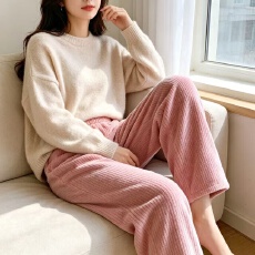 批发冬季新款女士单长<b class='q'>裤</b>卡通印花双面法兰绒舒适柔软保暖可外穿家居服