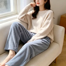 批发冬季新款女士单长<b class='q'>裤</b>卡通印花双面法兰绒舒适柔软保暖可外穿家居服