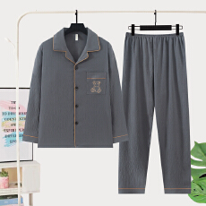 批发秋季新款男士双长开衫翻领<b class='q'>加肥</b><b class='q'>加大</b>家居服云朵棉舒适柔软简约睡衣