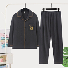 批发秋季新款男士双长开衫翻领<b class='q'>加肥</b><b class='q'>加大</b>家居服云朵棉舒适柔软简约睡衣