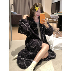 批发冬季少女ins风长袖睡袍开扣款睡衣长毛绒舒适保暖创意休闲家居服