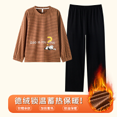 批发冬季<b class='q'>女士</b>双长圆领可爱卡通印花睡衣高质量双面德绒蓄热保暖家居服