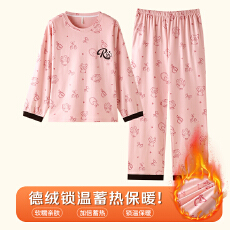 批发冬季<b class='q'>女士</b>双长圆领可爱卡通印花睡衣高质量双面德绒蓄热保暖家居服
