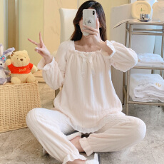 批发冬季家居服女士双长纯色法兰绒加厚加绒保暖款一字领<b class='q'>睡衣</b>休闲简约