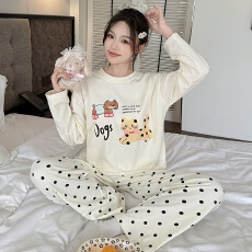 批发冬季新款女士双长圆领家居服德绒保暖舒适感可爱休闲卡通印花睡衣