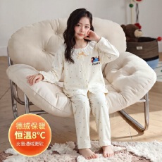 批发冬季新款儿童装双长开衫圆领睡衣花边德绒保暖舒适可爱家居服