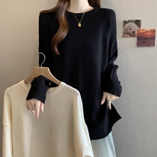 批发实拍2025秋冬大码胖mm慵懒风正肩针织衫女显瘦中<b class='q'>长款</b>打底毛衣上衣