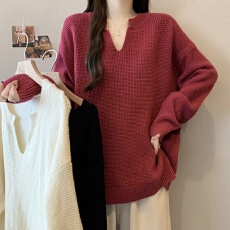 批发实拍~V领正肩针织衫毛衣女2025秋冬<b class='q'>大码</b>胖mm内搭打底遮肉显瘦上衣