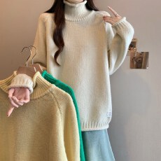 批发实拍复古慵懒风百搭针织高领毛衣女2025秋冬大码胖mm<b class='q'>韩版</b>宽松打底