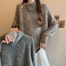 批发<b class='q'>实拍</b>~韩系高领设计感毛衣女2025秋冬<b class='q'>大码</b>胖mm慵懒风宽松针织打底
