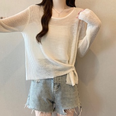 批发<b class='q'>实拍</b>2026春夏新款<b class='q'>大码</b>胖mm韩版不规则设计感镂空长袖防晒冰丝罩衫