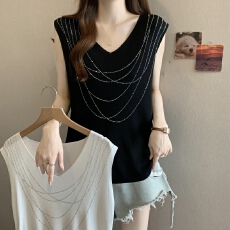 批发<b class='q'>实拍</b>~2026夏新款<b class='q'>大码</b>胖mm轻奢V领针织背心女烫钻重工设计感超显瘦