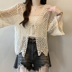 批发实拍~钩花镂空长袖防晒针织衫外套<b class='q'>女</b>夏季微胖<b class='q'>大码</b>胖mm高级感外搭