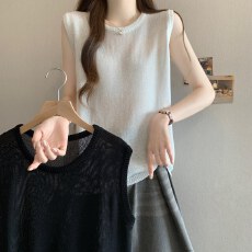 批发实拍<b class='q'>薄款</b>冰丝<b class='q'>针织衫</b>吊带背心外穿女2026夏季大码胖mm遮肚无袖上衣