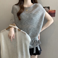 批发实拍夏季薄款冰丝防晒罩衫女2026新款大码胖mm慵懒风系带短袖上衣