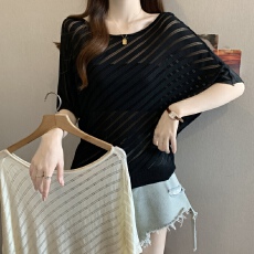 批发实拍2026夏季新款大码胖mm慵懒风镂空薄款针织衫时尚显瘦短袖上衣