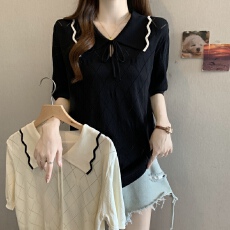 实拍~韩系复古减龄小众短袖针织衫女2026夏季新款大码胖mm宽松T恤