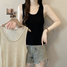 批发实拍~<b class='q'>大码</b>法式无袖吊带背心女夏季胖mm显瘦遮肚内搭针织冰丝上衣