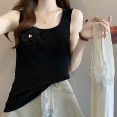 批发实拍法式立体花朵针织吊带背心女2026<b class='q'>大码</b>胖m外穿U领显瘦内搭上衣